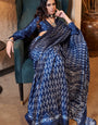 Soft Blue Ajrakh Patola Printed Satin Crepe Saree