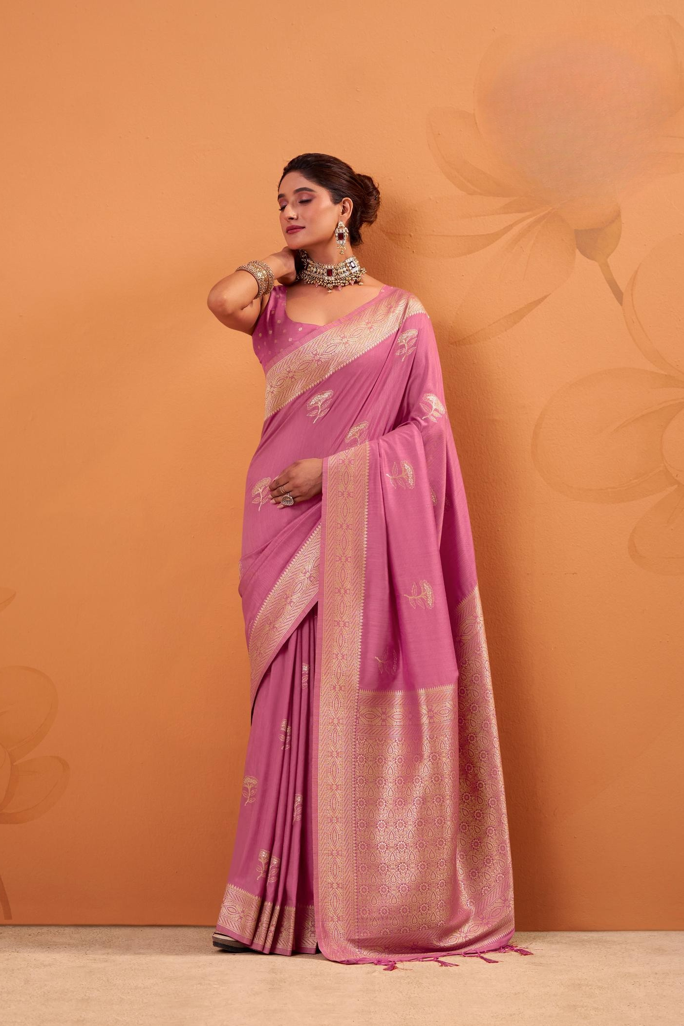 Tulip Pink Tussar Soft Silk Saree With Amazing Blouse piece