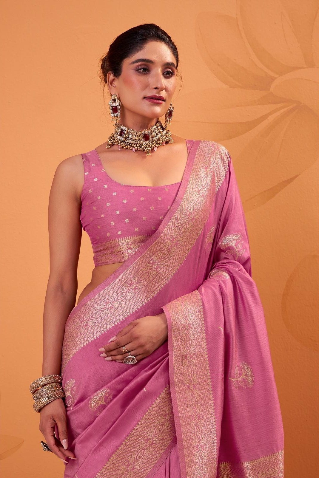 Tulip Pink Tussar Soft Silk Saree With Amazing Blouse piece