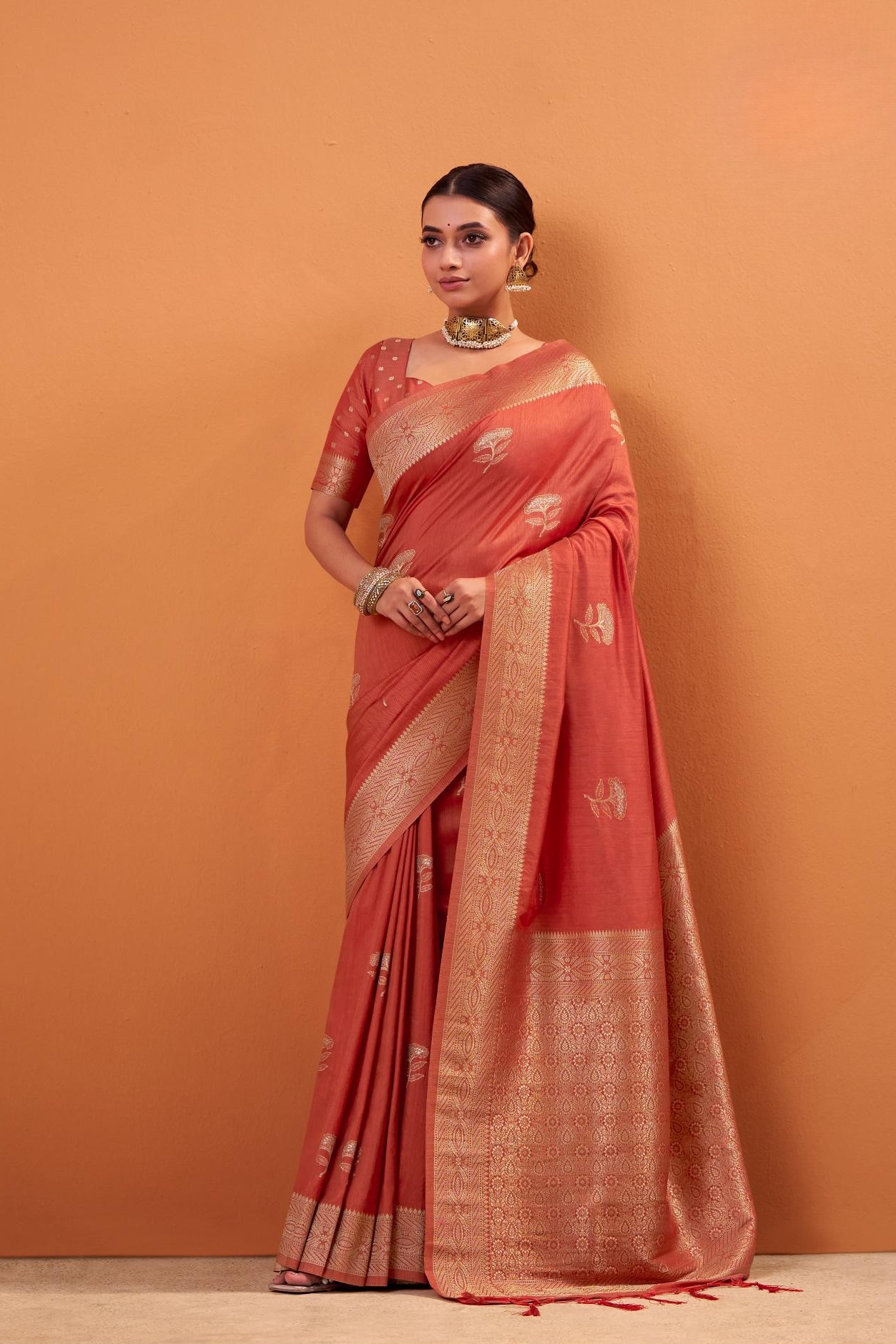 Panoply Orange Tussar Soft Silk Saree With Amazing Blouse piece