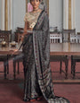 Black Gajji Silk Ajrakh Saree with Contrass embroidery blouse S106