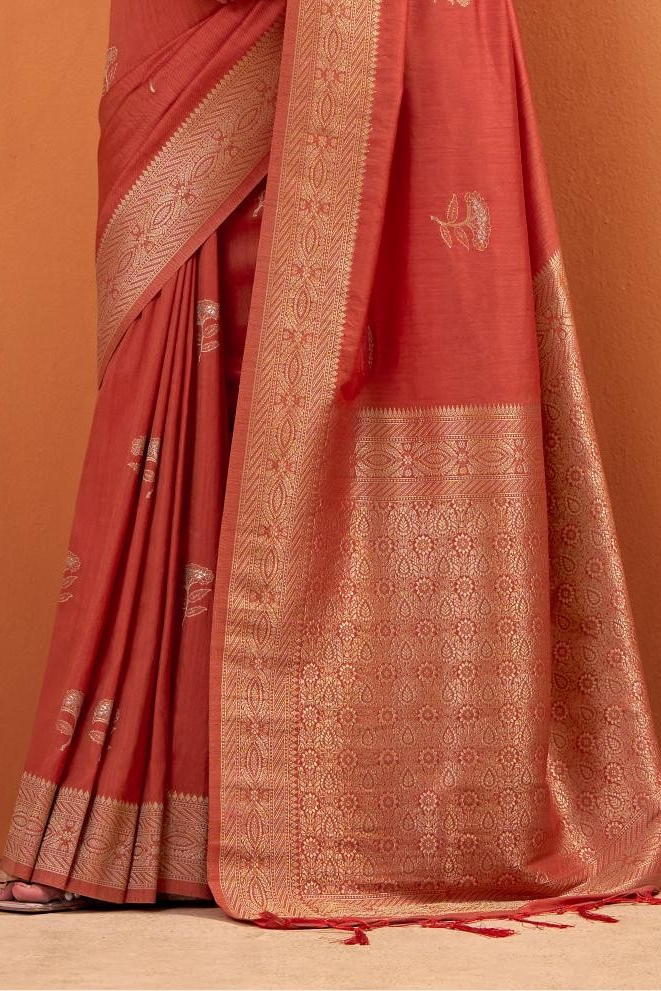 Panoply Orange Tussar Soft Silk Saree With Amazing Blouse piece