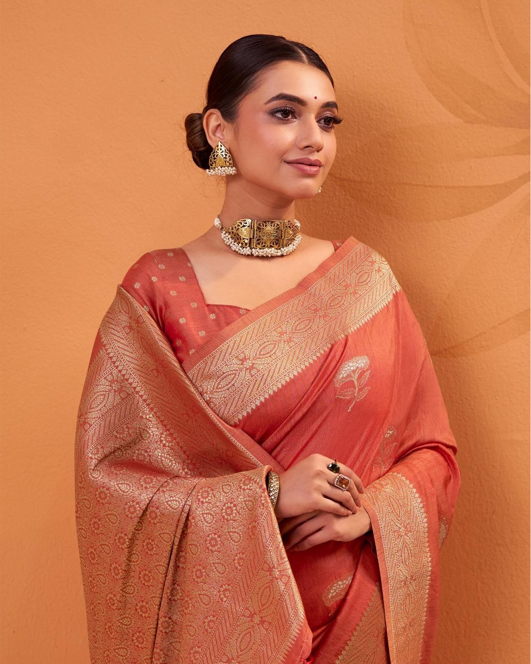 Panoply Orange Tussar Soft Silk Saree With Amazing Blouse piece