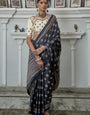 Black Gajji Silk Ajrakh Saree with Contrass embroidery blouse S105