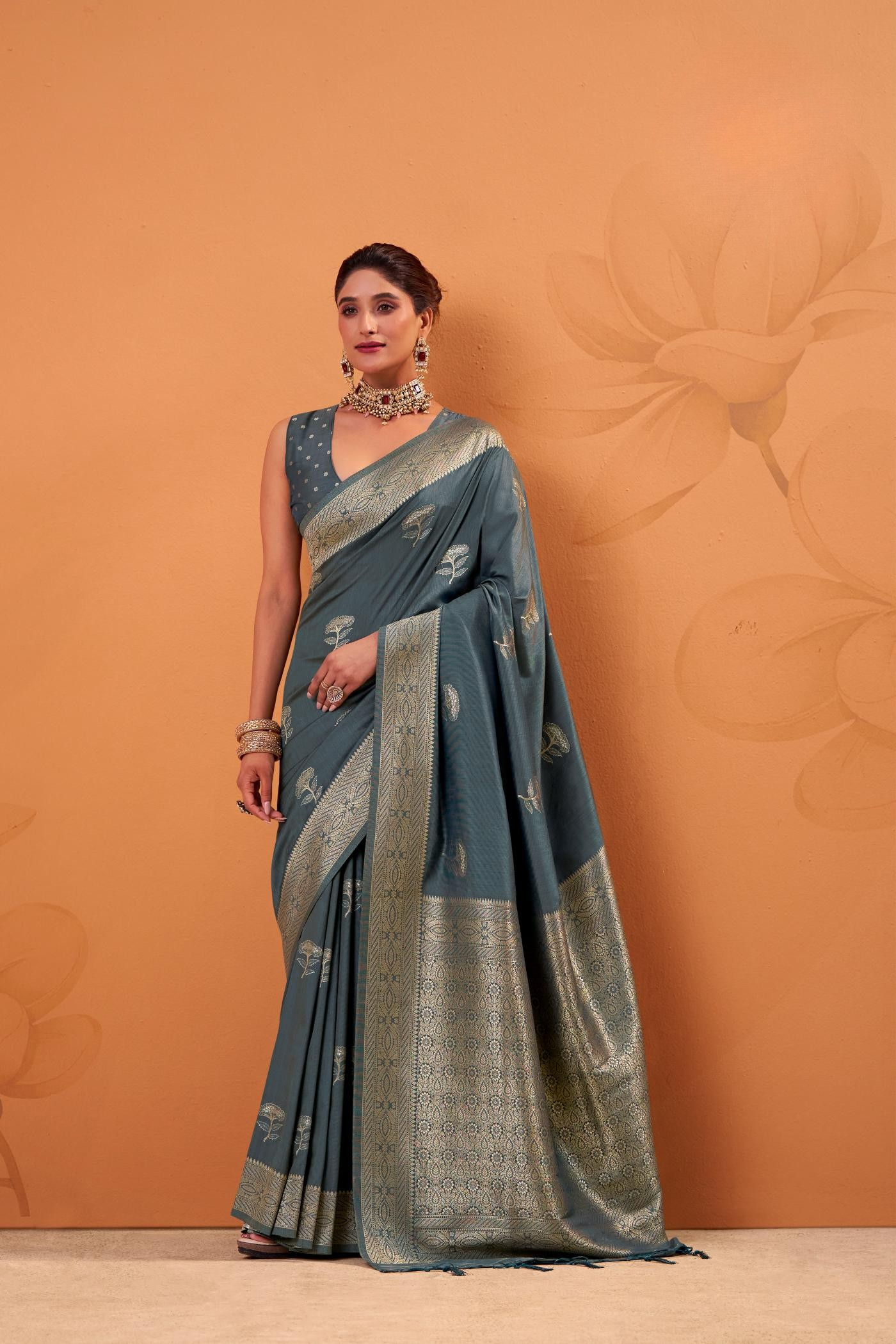 Lagniappe Grey Tussar Soft Silk Saree With Amazing Blouse piece