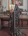 Black Gajji Silk Ajrakh Saree with Contrass embroidery blouse S104