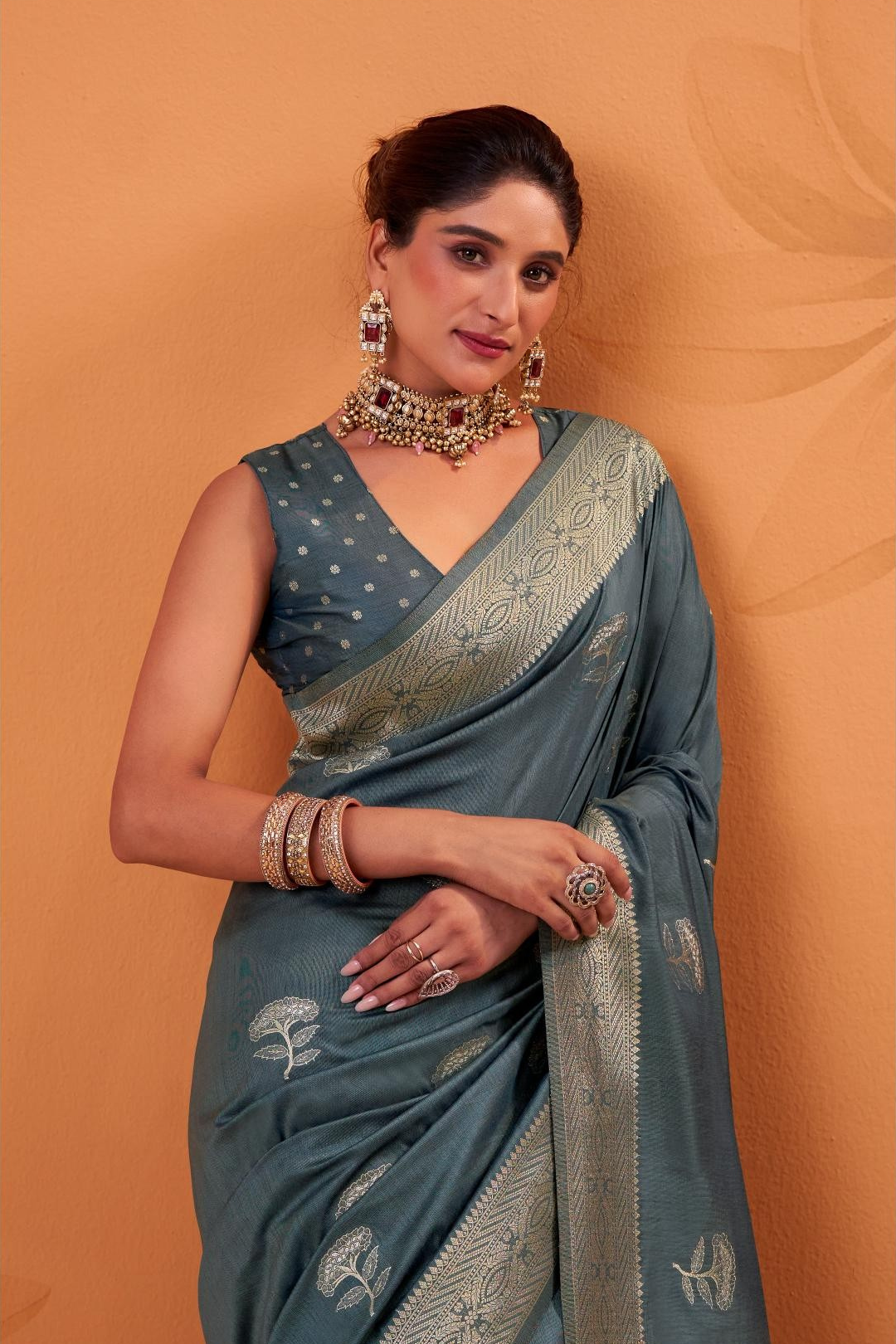 Lagniappe Grey Tussar Soft Silk Saree With Amazing Blouse piece