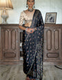 Black Gajji Silk Ajrakh Saree with Contrass embroidery blouse S102