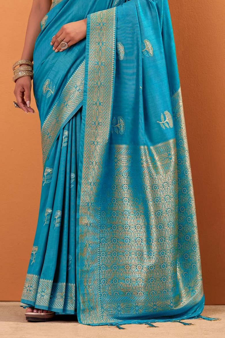 Staring Firozi Tussar Soft Silk Saree With Amazing Blouse piece