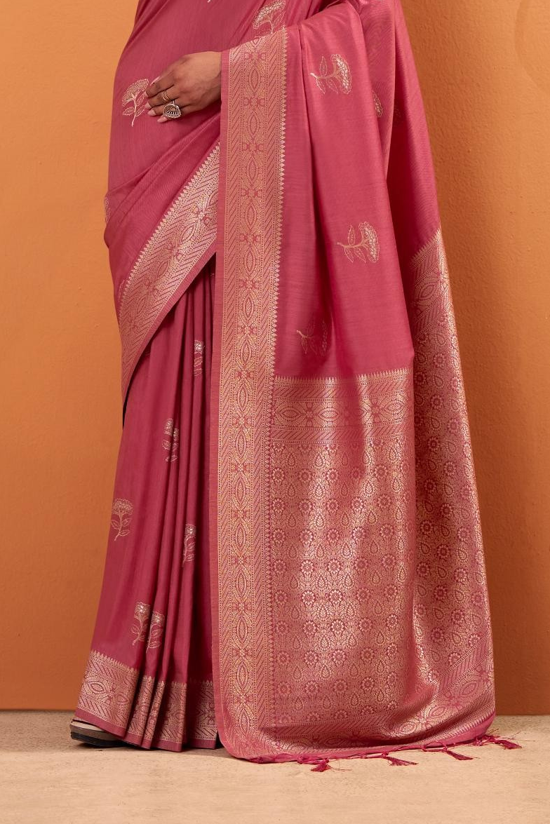 Grandiose Deep Rose Tussar Soft Silk Saree With Amazing Blouse piece