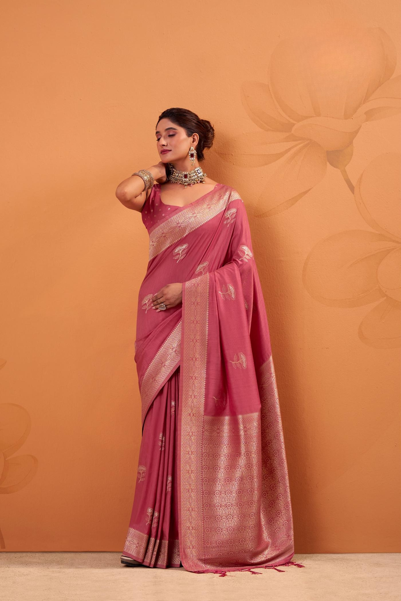 Grandiose Deep Rose Tussar Soft Silk Saree With Amazing Blouse piece