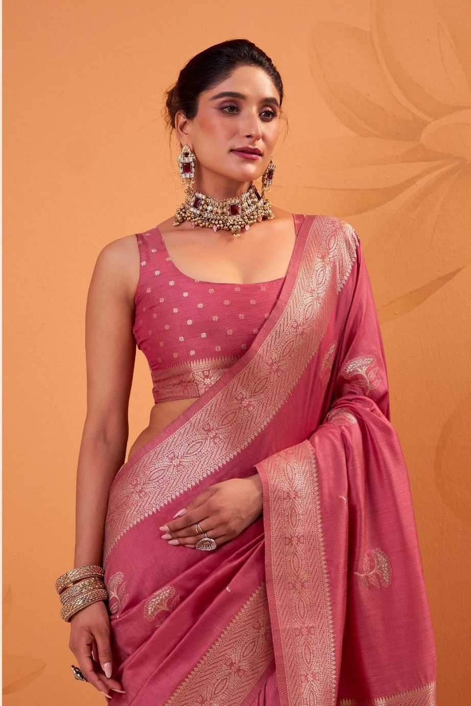 Grandiose Deep Rose Tussar Soft Silk Saree With Amazing Blouse piece