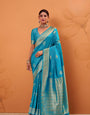 Staring Firozi Tussar Soft Silk Saree With Amazing Blouse piece