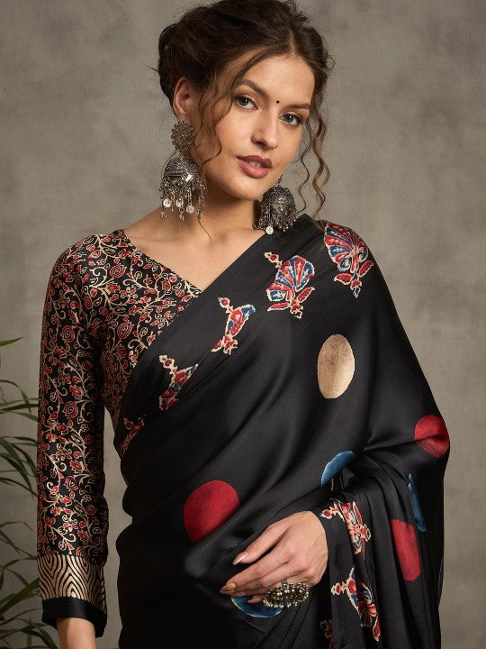 Ajrak Crepe Block Print Sarees 411
