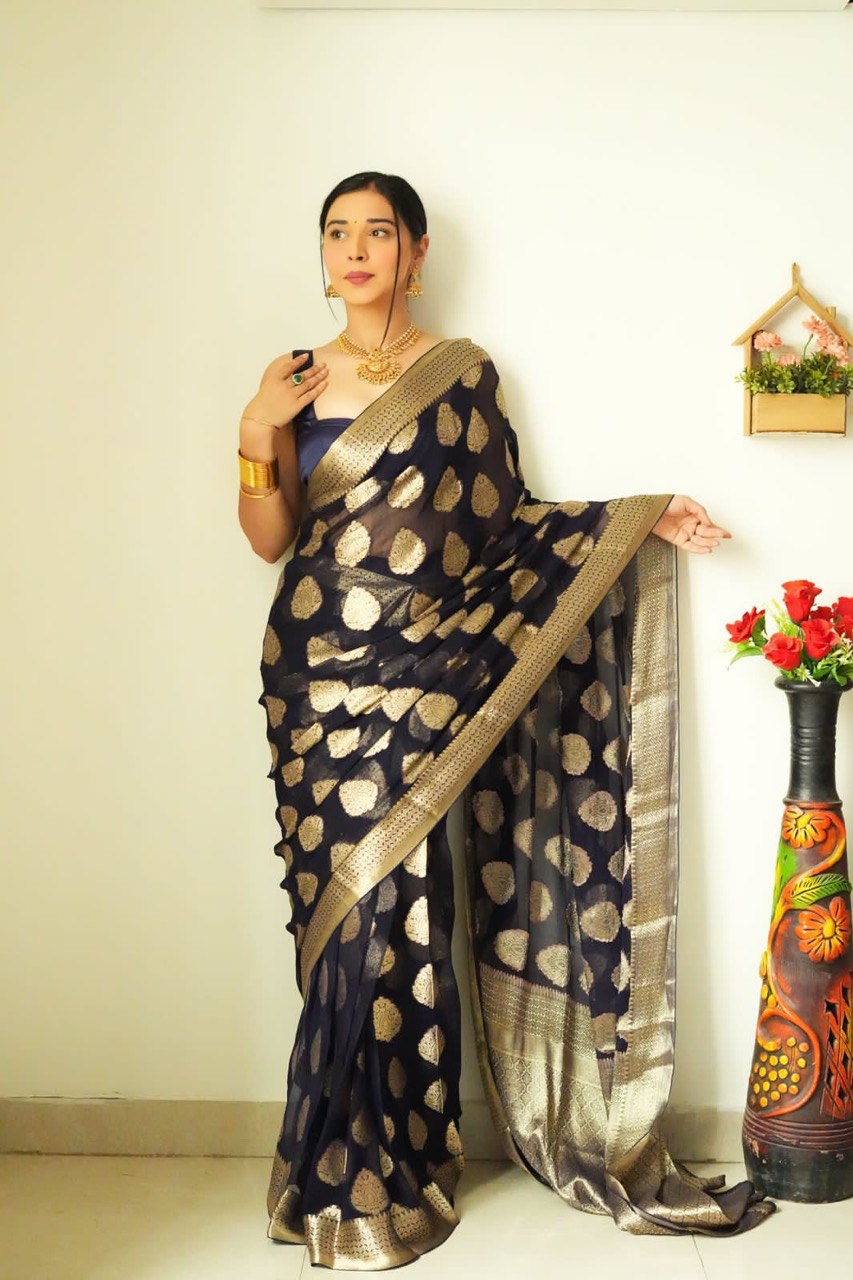 Attractive 1-Minute Ready To Wear Black Cotton Silk Saree