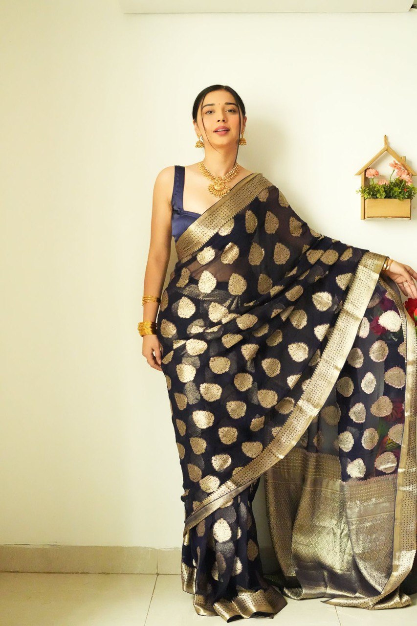 Attractive 1-Minute Ready To Wear Black Cotton Silk Saree