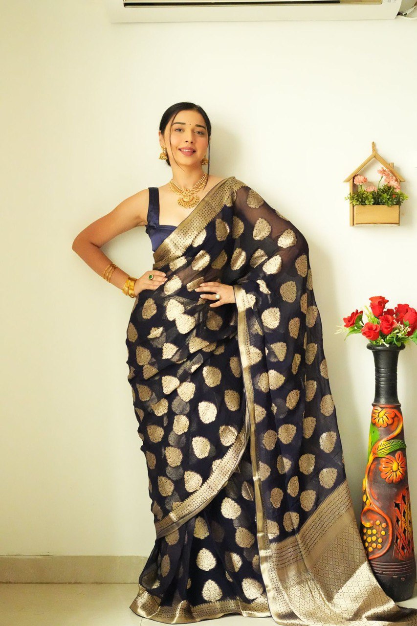 Attractive 1-Minute Ready To Wear Black Cotton Silk Saree