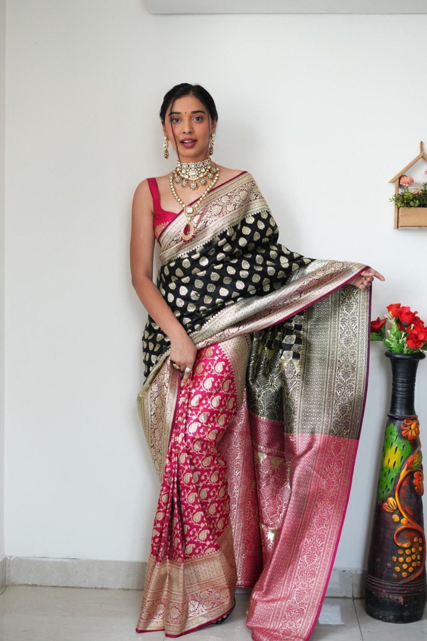 Engaging 1-Minute Ready To Wear Black Soft Silk Saree