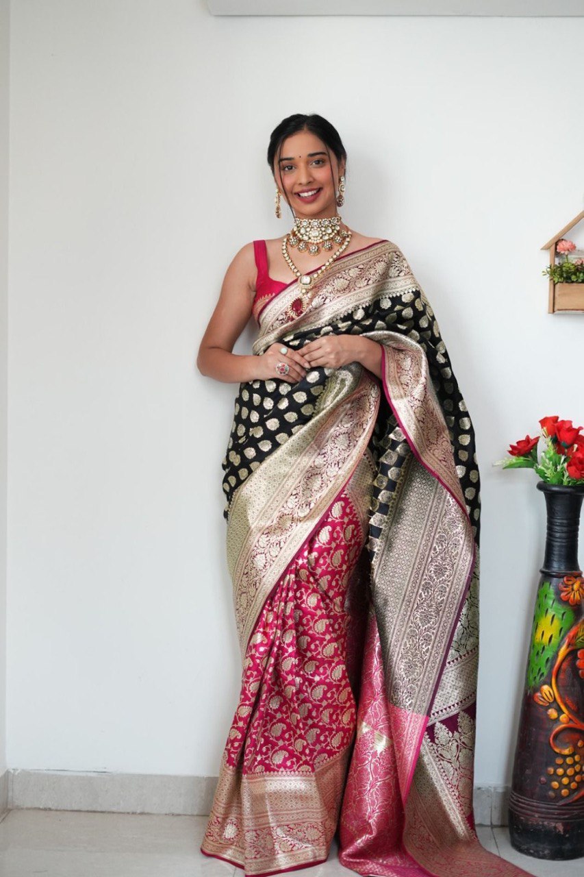 Engaging 1-Minute Ready To Wear Black Soft Silk Saree