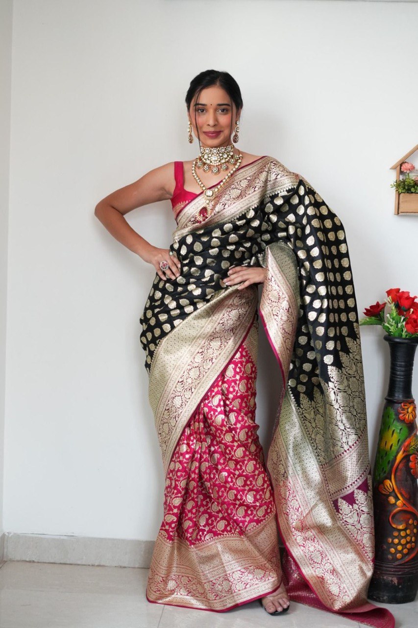 Engaging 1-Minute Ready To Wear Black Soft Silk Saree