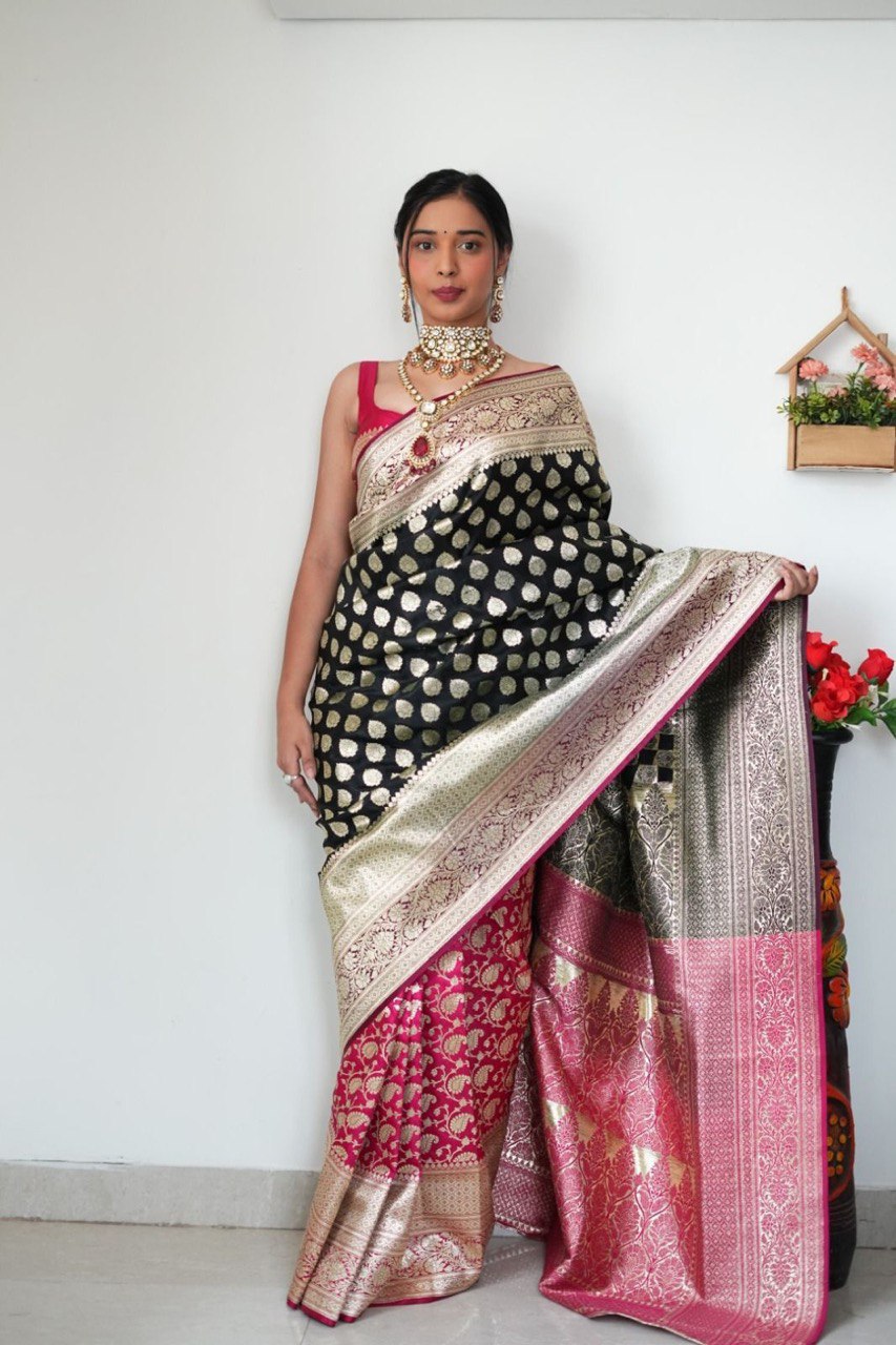 Engaging 1-Minute Ready To Wear Black Soft Silk Saree