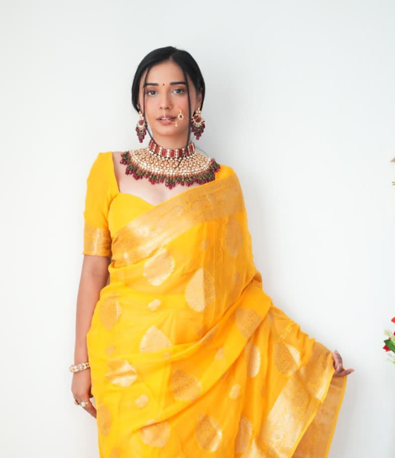 Hot 1-Minute Ready To Wear Yellow Cotton Silk Saree