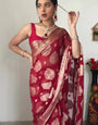 Beautiful 1-Minute Ready To Wear Red Cotton Silk Saree