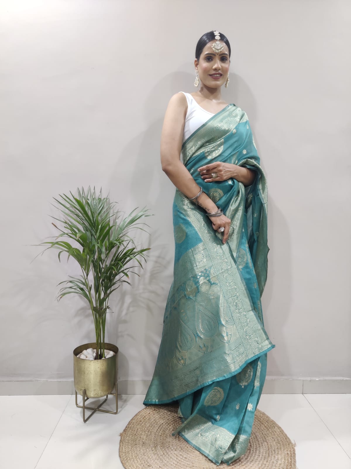 Dalliance 1-Minute Ready To Wear Sea Green Cotton Silk Saree