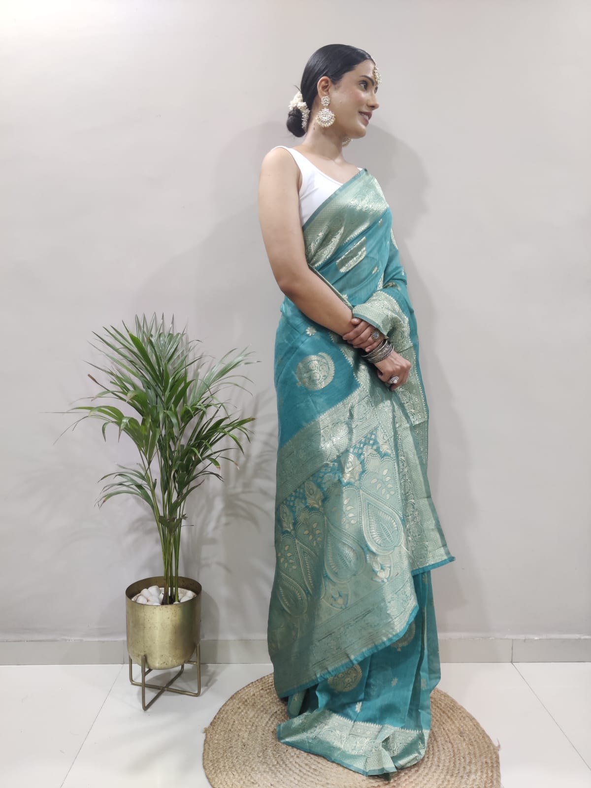 Dalliance 1-Minute Ready To Wear Sea Green Cotton Silk Saree