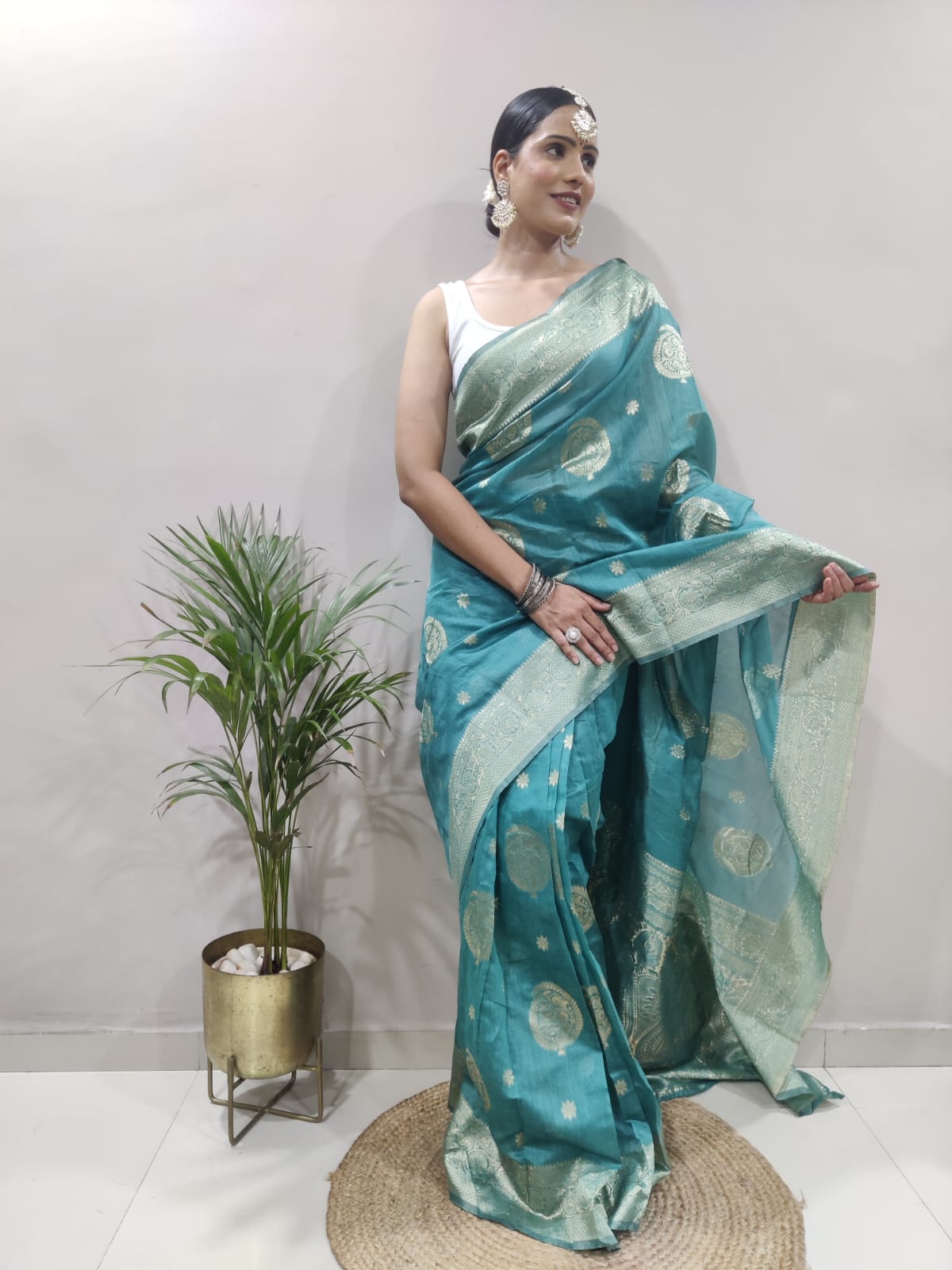 Dalliance 1-Minute Ready To Wear Sea Green Cotton Silk Saree