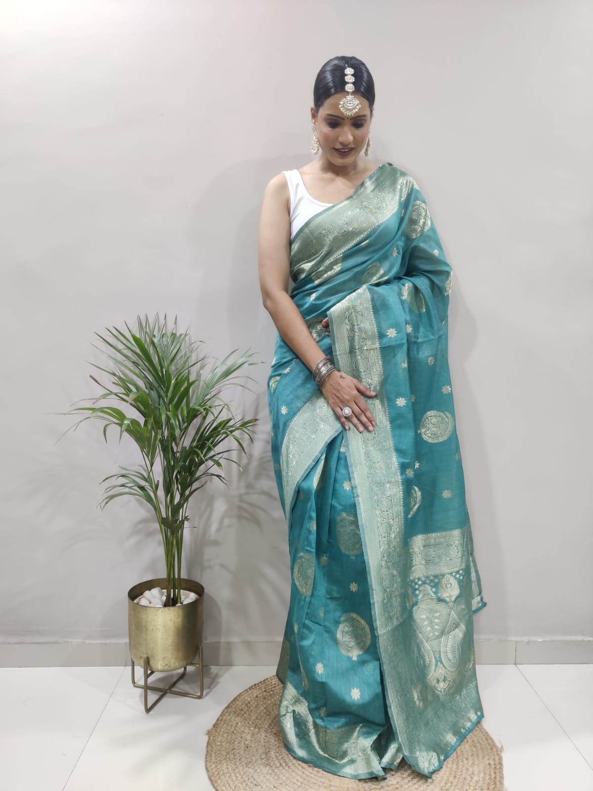 Dalliance 1-Minute Ready To Wear Sea Green Cotton Silk Saree