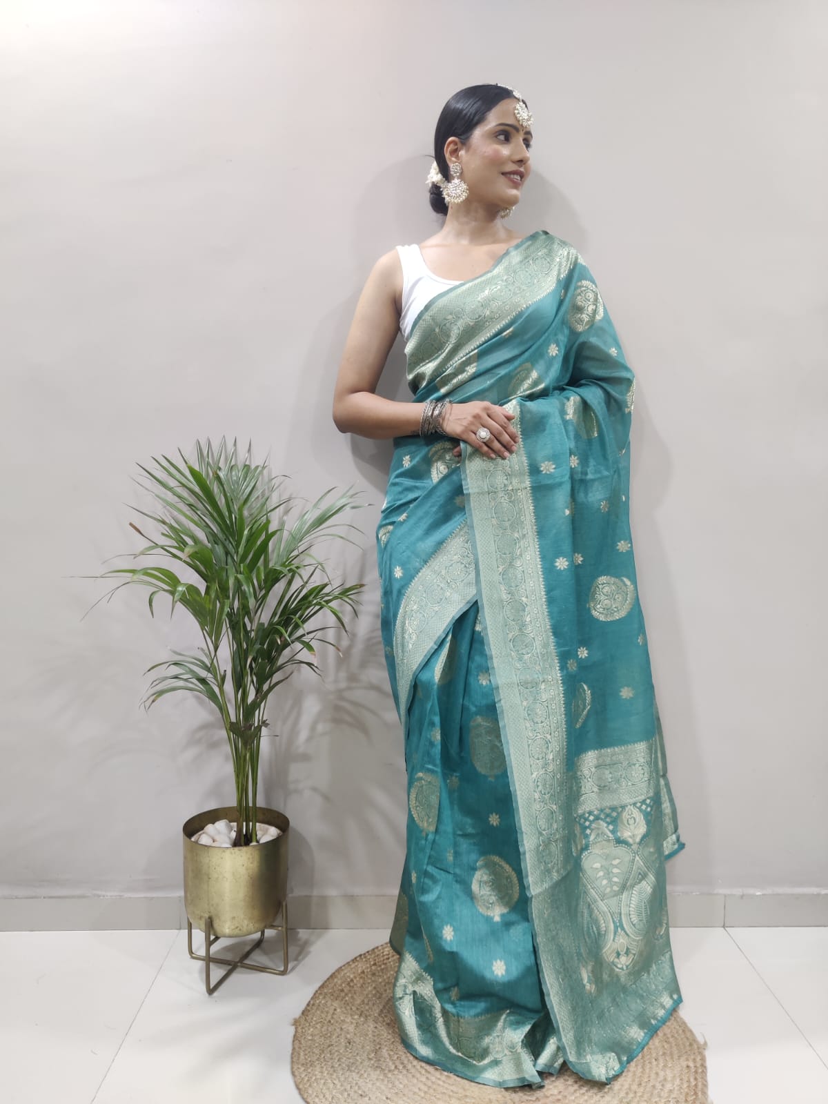 Dalliance 1-Minute Ready To Wear Sea Green Cotton Silk Saree