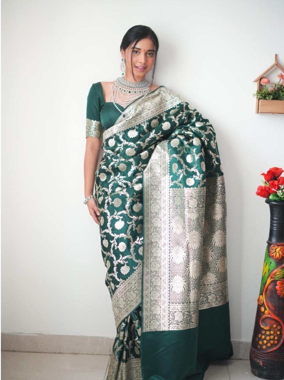 Charming 1-Minute Ready To Wear Green Soft Silk Saree