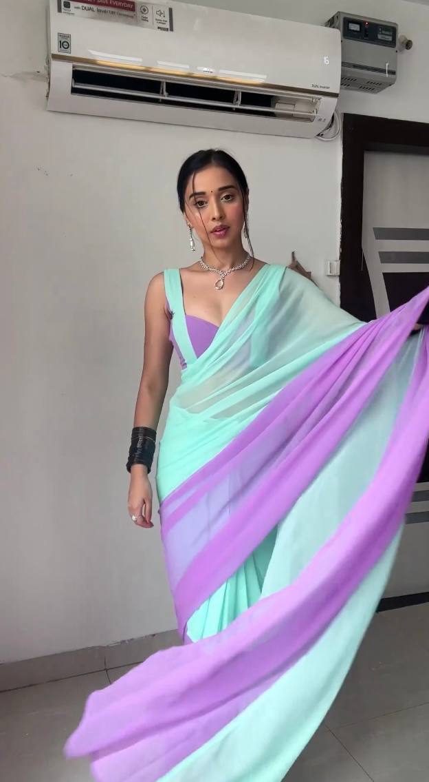 Beautify 1-Minute Ready To Wear Firozi And Purple Georgette Saree