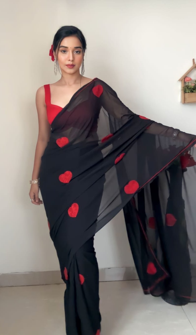 Amazing 1-Minute Ready To Wear Black Georgette Saree