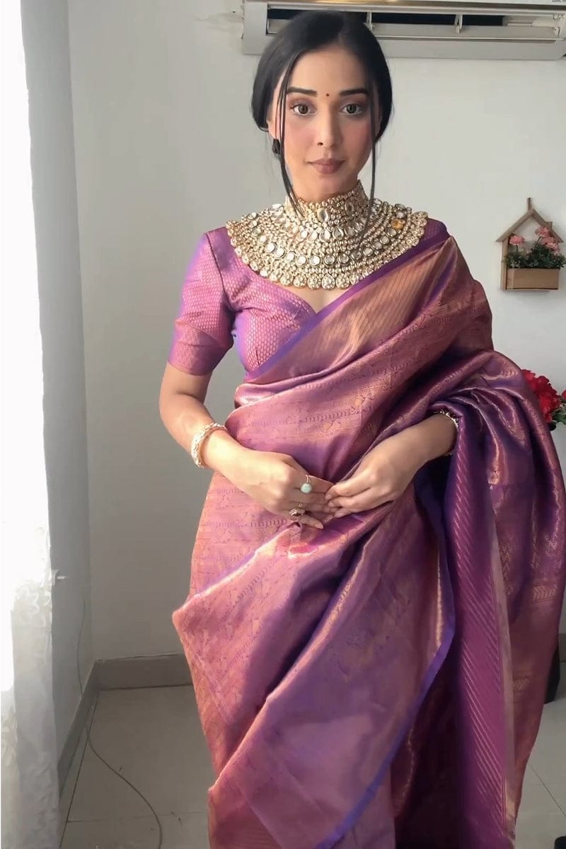 Model 1-Minute Ready To Wear Purple Kanjivaram Silk Saree