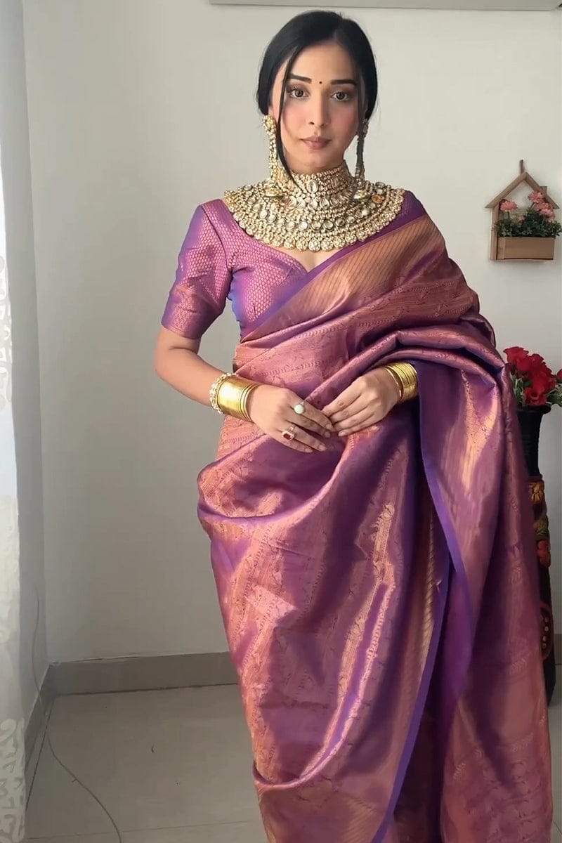 Model 1-Minute Ready To Wear Purple Kanjivaram Silk Saree