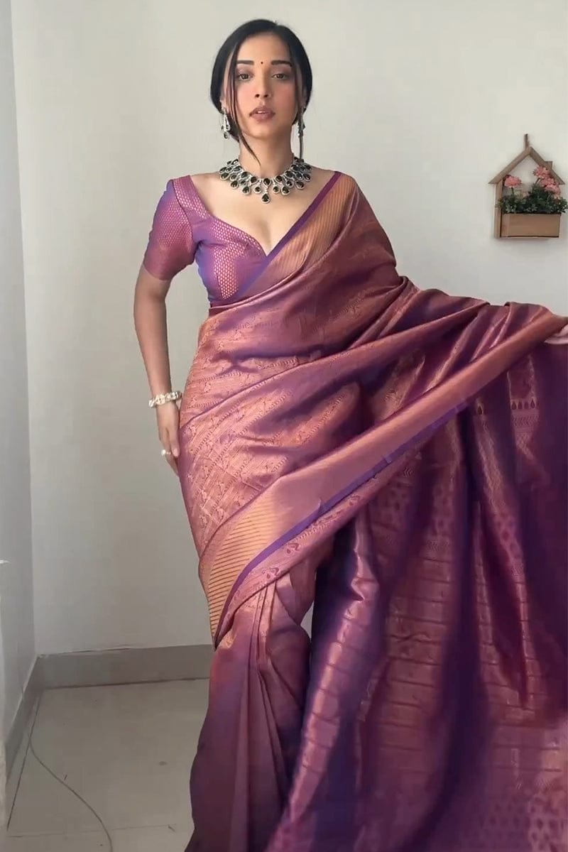 Model 1-Minute Ready To Wear Purple Kanjivaram Silk Saree