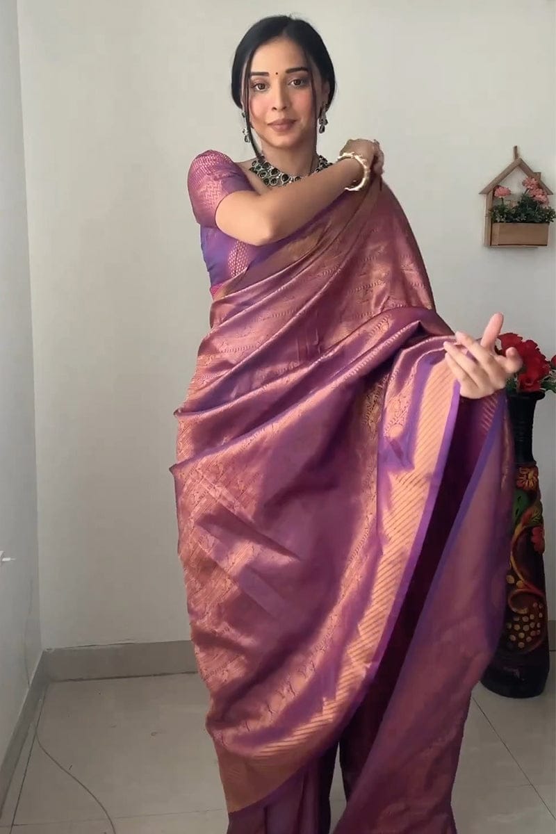 Model 1-Minute Ready To Wear Purple Kanjivaram Silk Saree