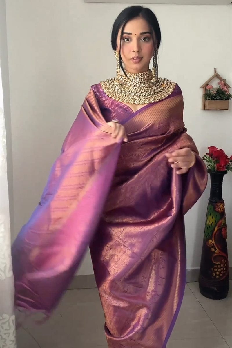 Model 1-Minute Ready To Wear Purple Kanjivaram Silk Saree