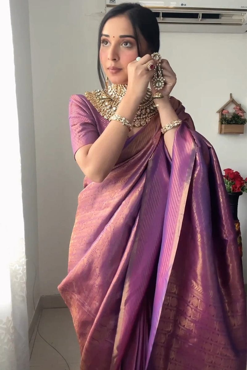 Model 1-Minute Ready To Wear Purple Kanjivaram Silk Saree