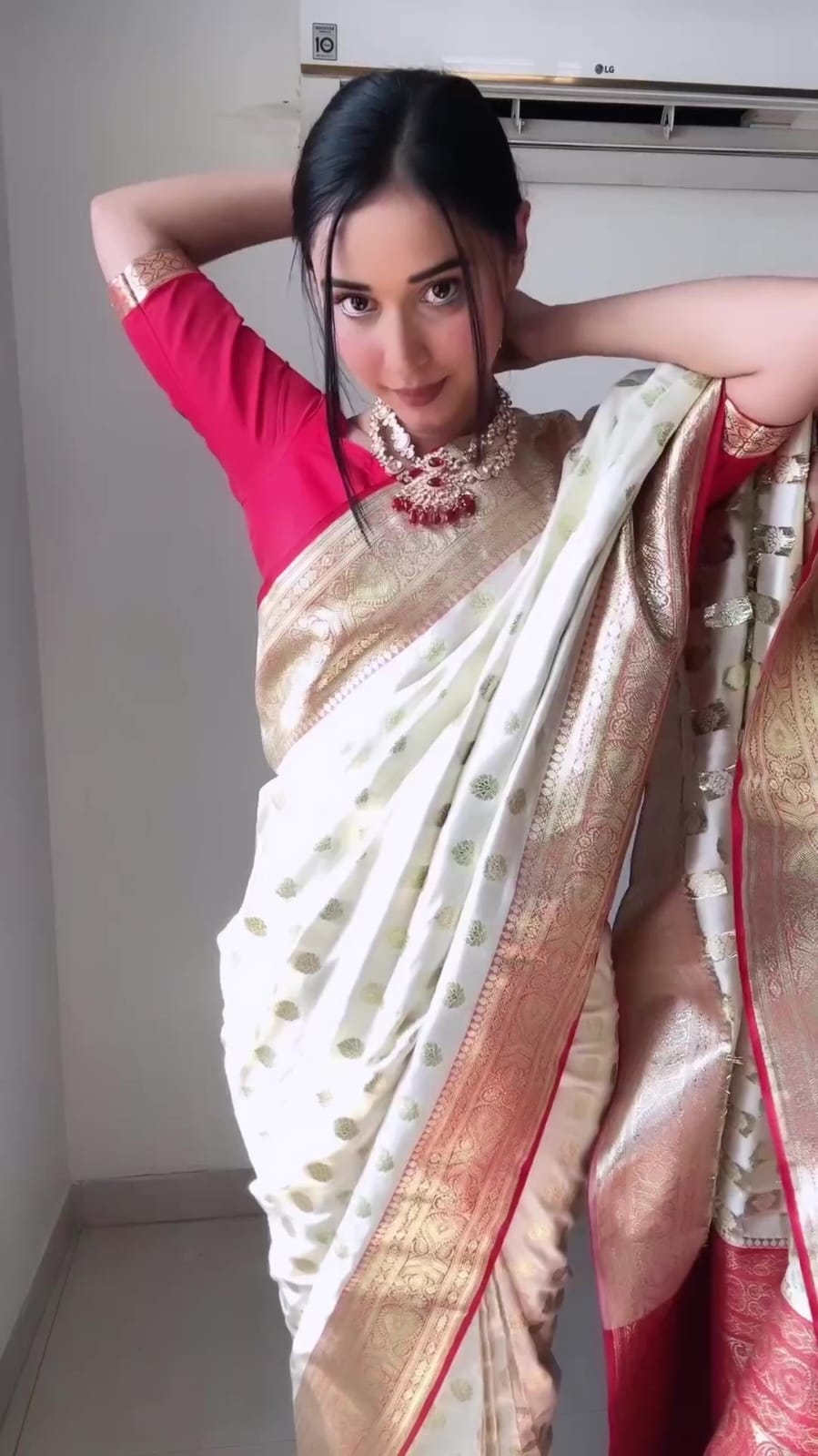 Charming 1-Minute Ready To Wear Beige Soft Silk Saree