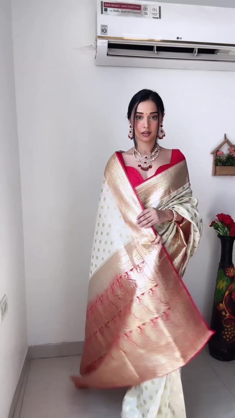 Charming 1-Minute Ready To Wear Beige Soft Silk Saree