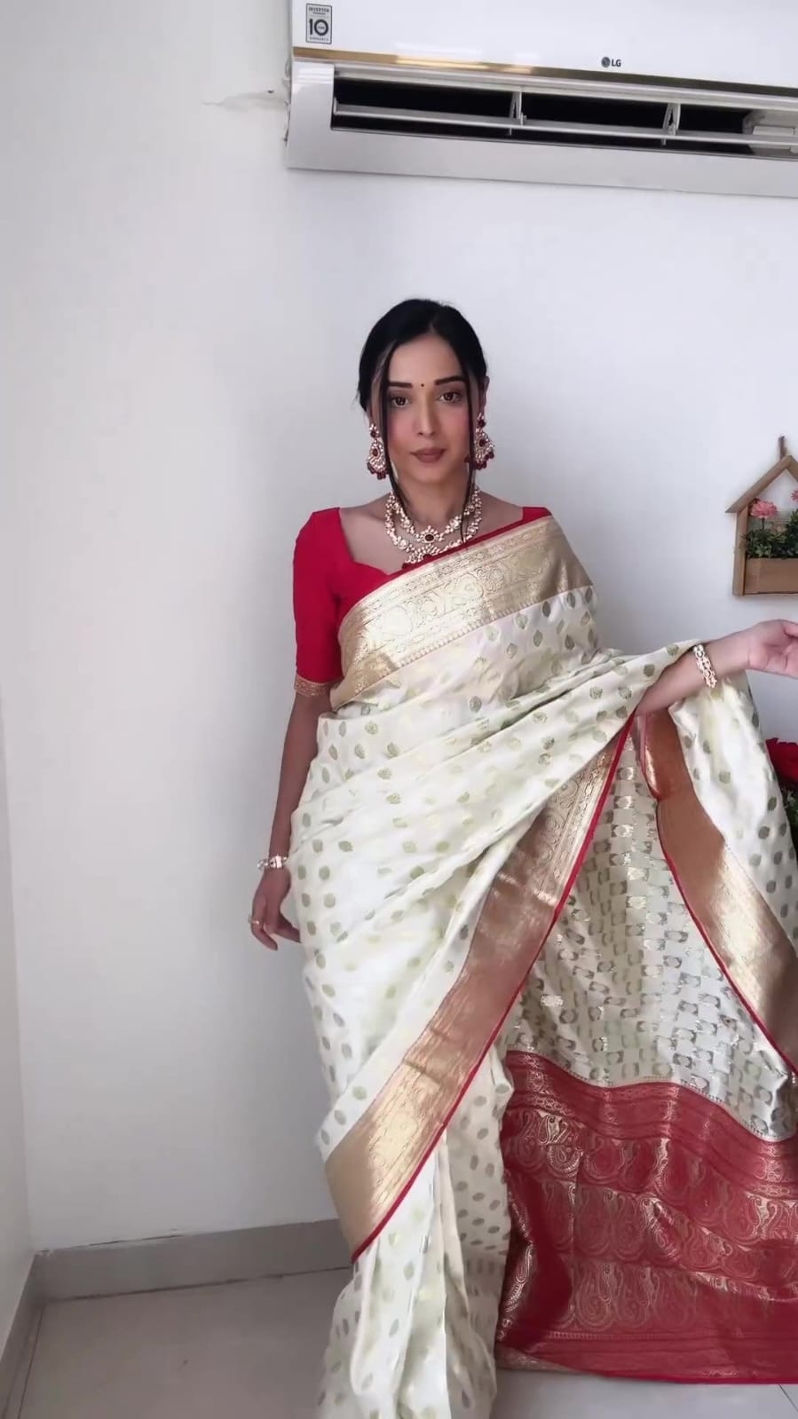 Charming 1-Minute Ready To Wear Beige Soft Silk Saree