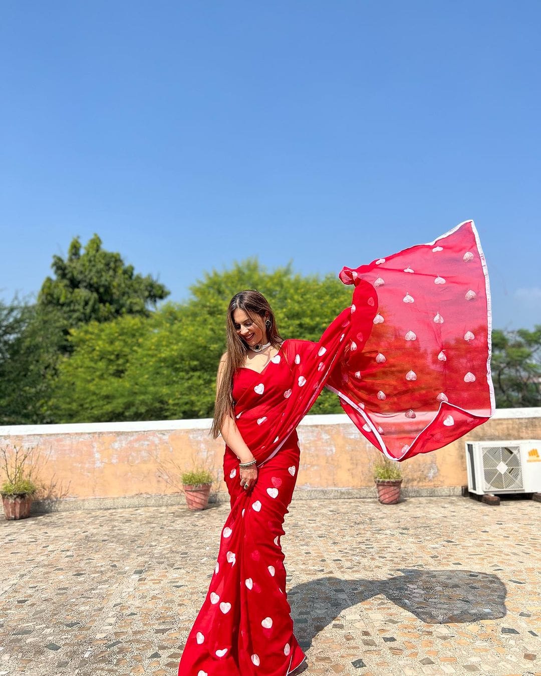 Amazing 1-Minute Ready To Wear Red Georgette Saree