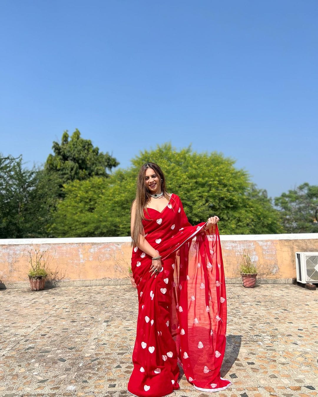 Amazing 1-Minute Ready To Wear Red Georgette Saree