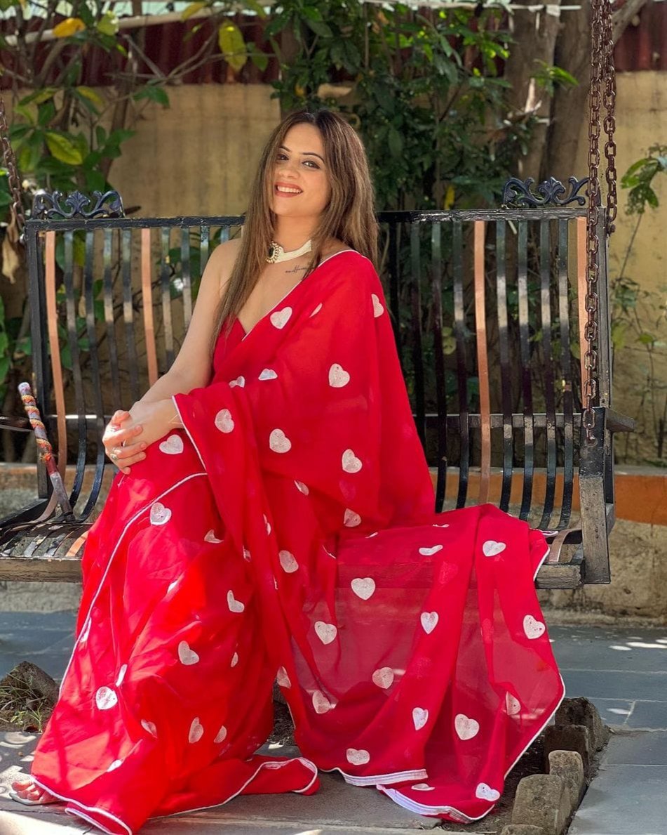 Amazing 1-Minute Ready To Wear Red Georgette Saree