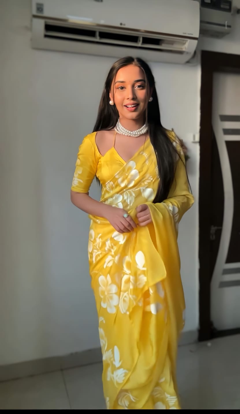 Brilliant 1-Minute Ready To Wear Yellow Georgette Saree