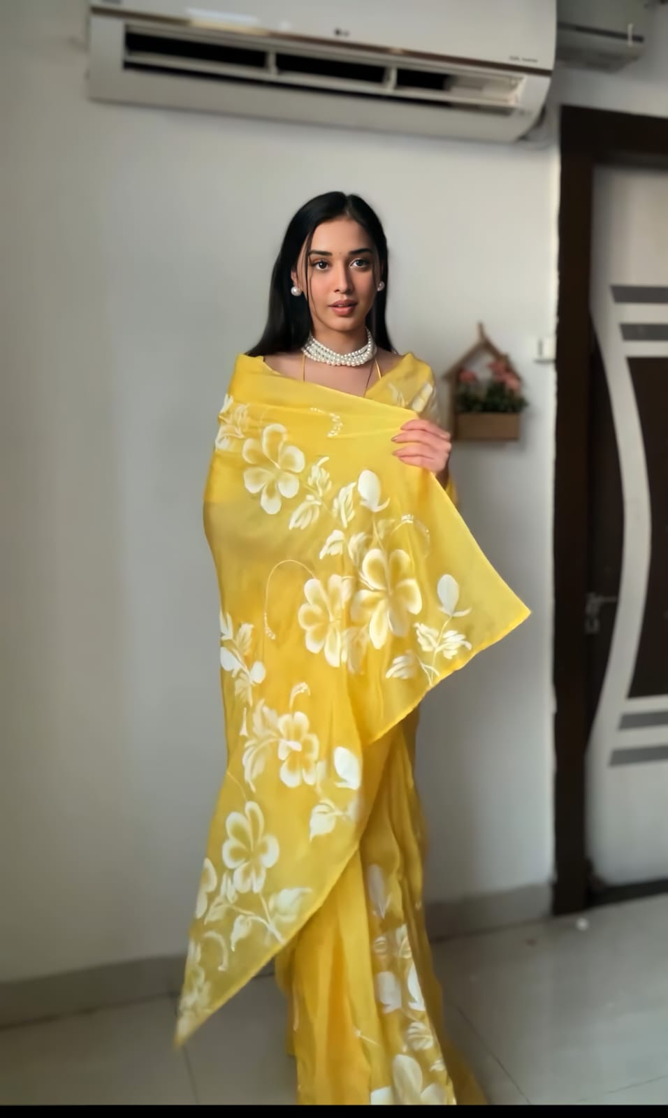 Brilliant 1-Minute Ready To Wear Yellow Georgette Saree