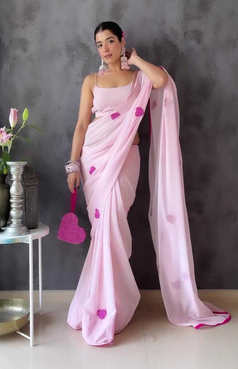 Mind-blowing 1-Minute Ready To Wear Light Pink Georgette Saree